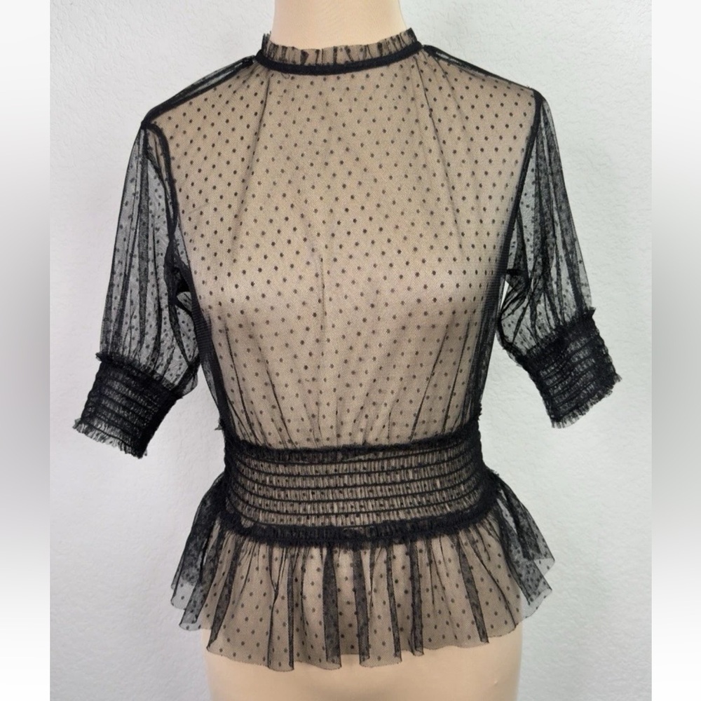 Vintage Cover Story Black Gothic Mesh Peplum Blouse Top S